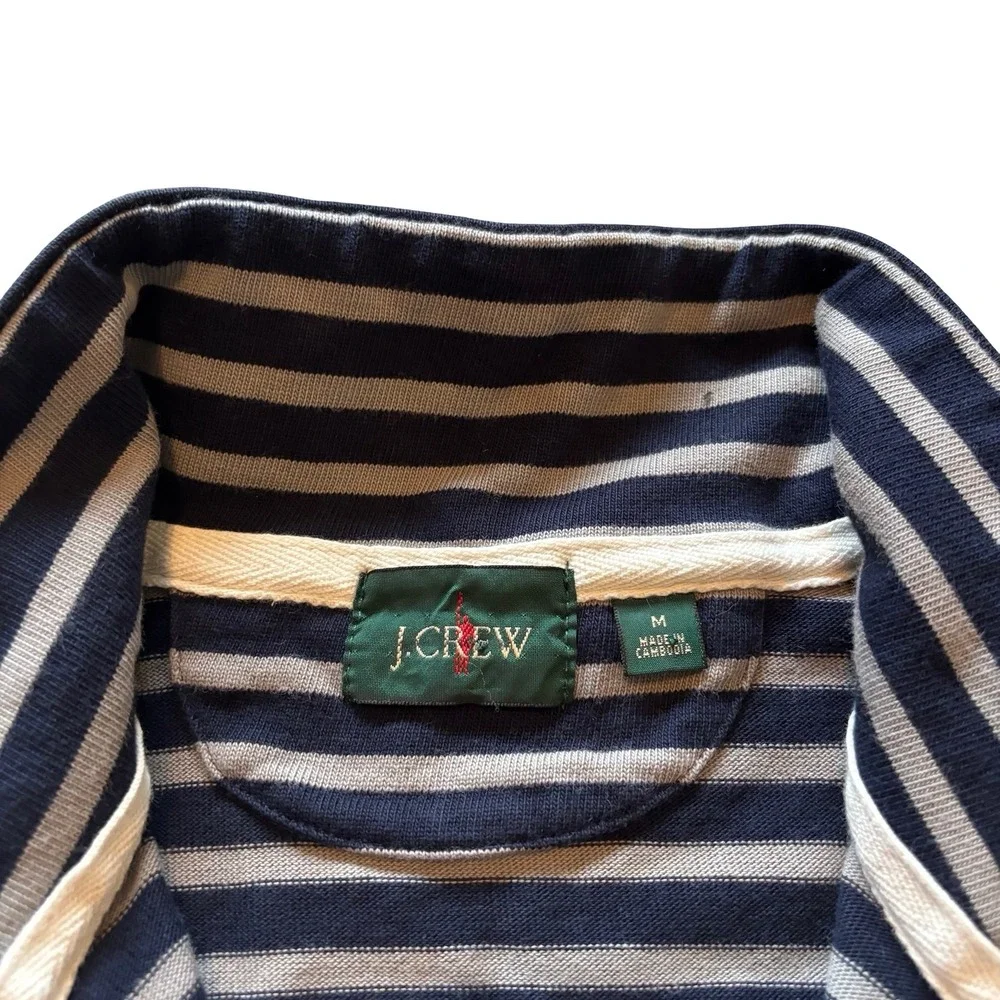 J.Crew Oarsman Mens Quarter Zip Pullover Sweater Rugby Navy Grey Striped‎ Size M